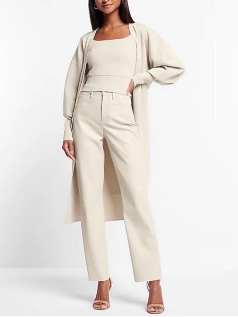 Express Modern Straight Super High Rise Faux Leather Pants White Size 10 Glam